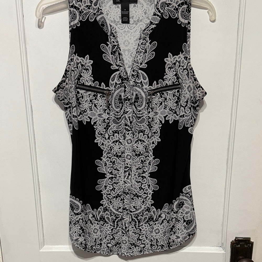 INC International Concepts Black and White Lace Blouse